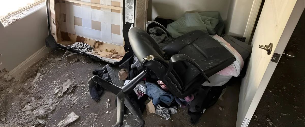 Furniture before water damage restoration