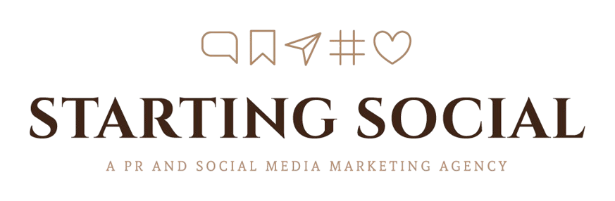 Starting Social Studios Full Color logo (Starting Social Studios: A PR and Social Marketing Agency with social icons on top stacked