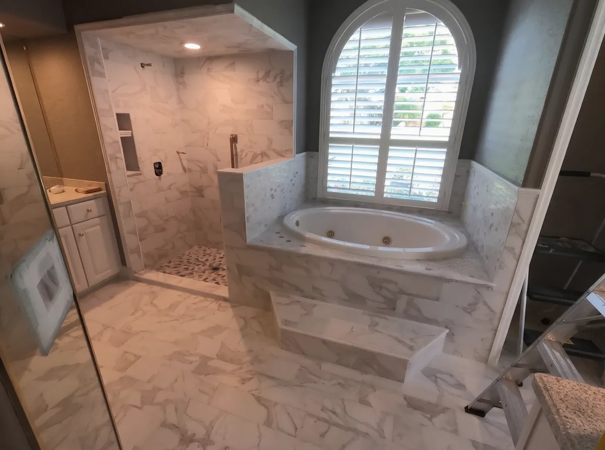 Master bathroom remodel with shower and tub by T-L Ceramic