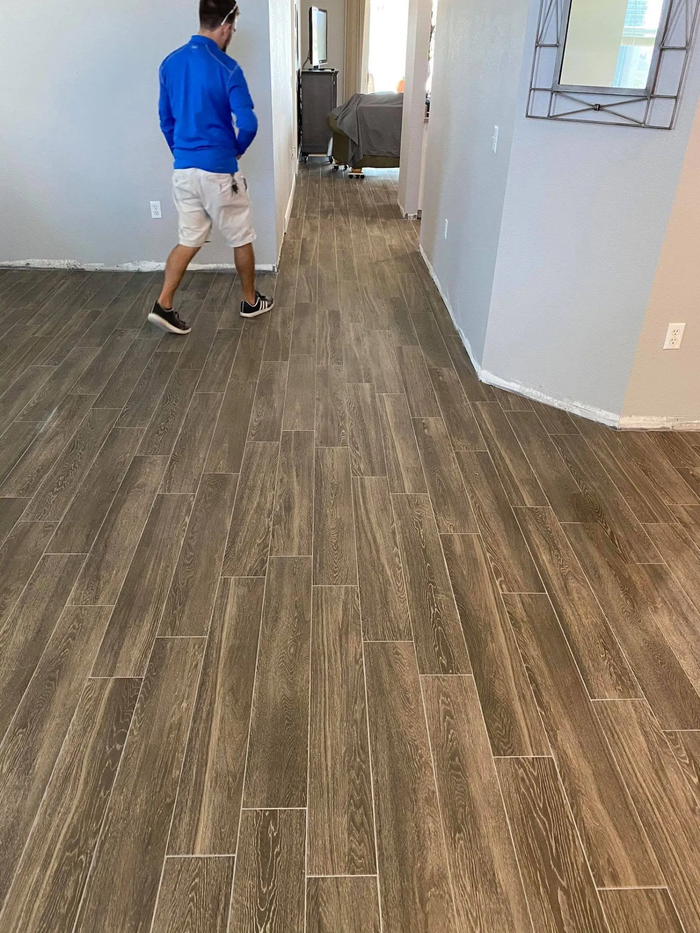 Wood-look hallway flooring from our Lakeland jobs