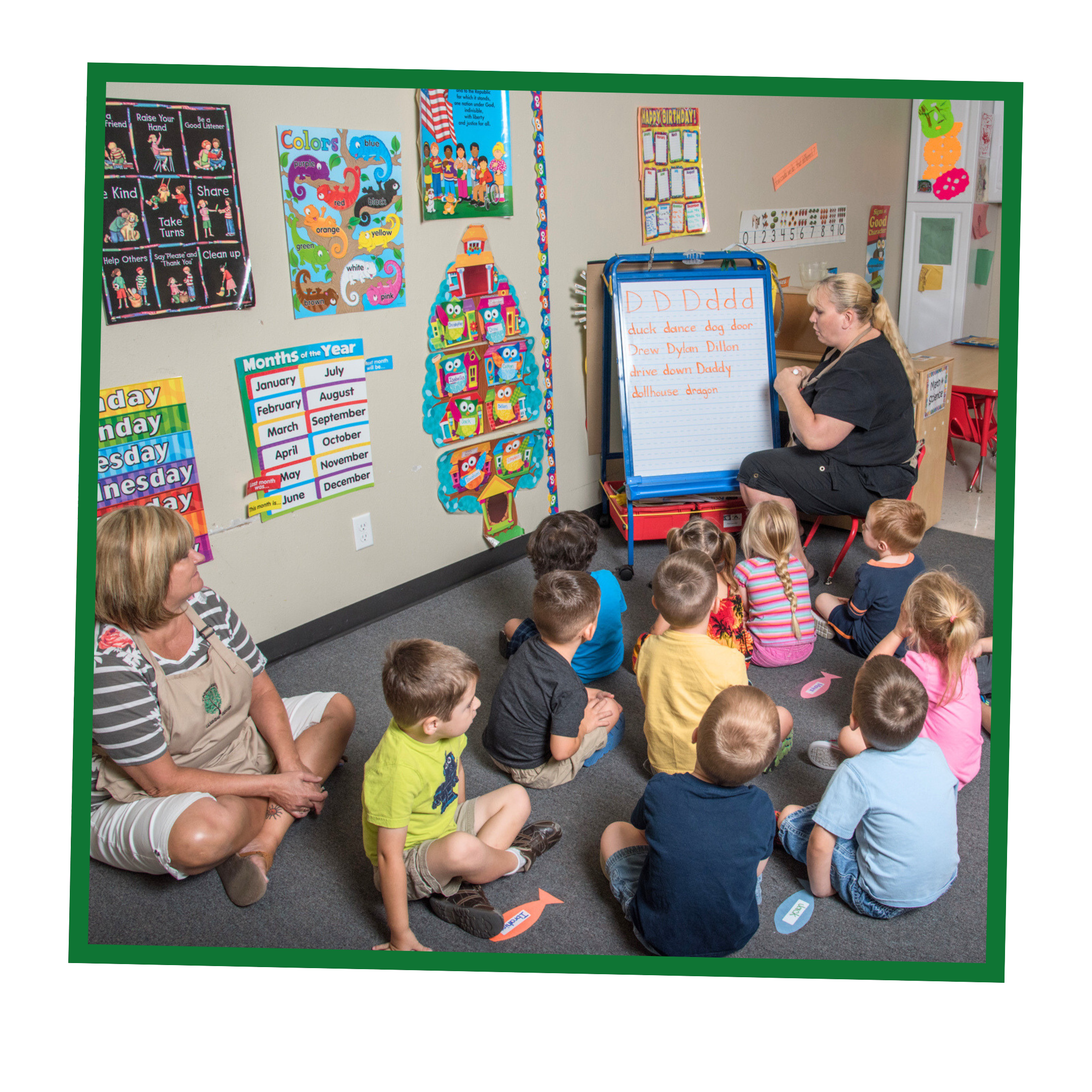 staff teachers in childcare facility with children