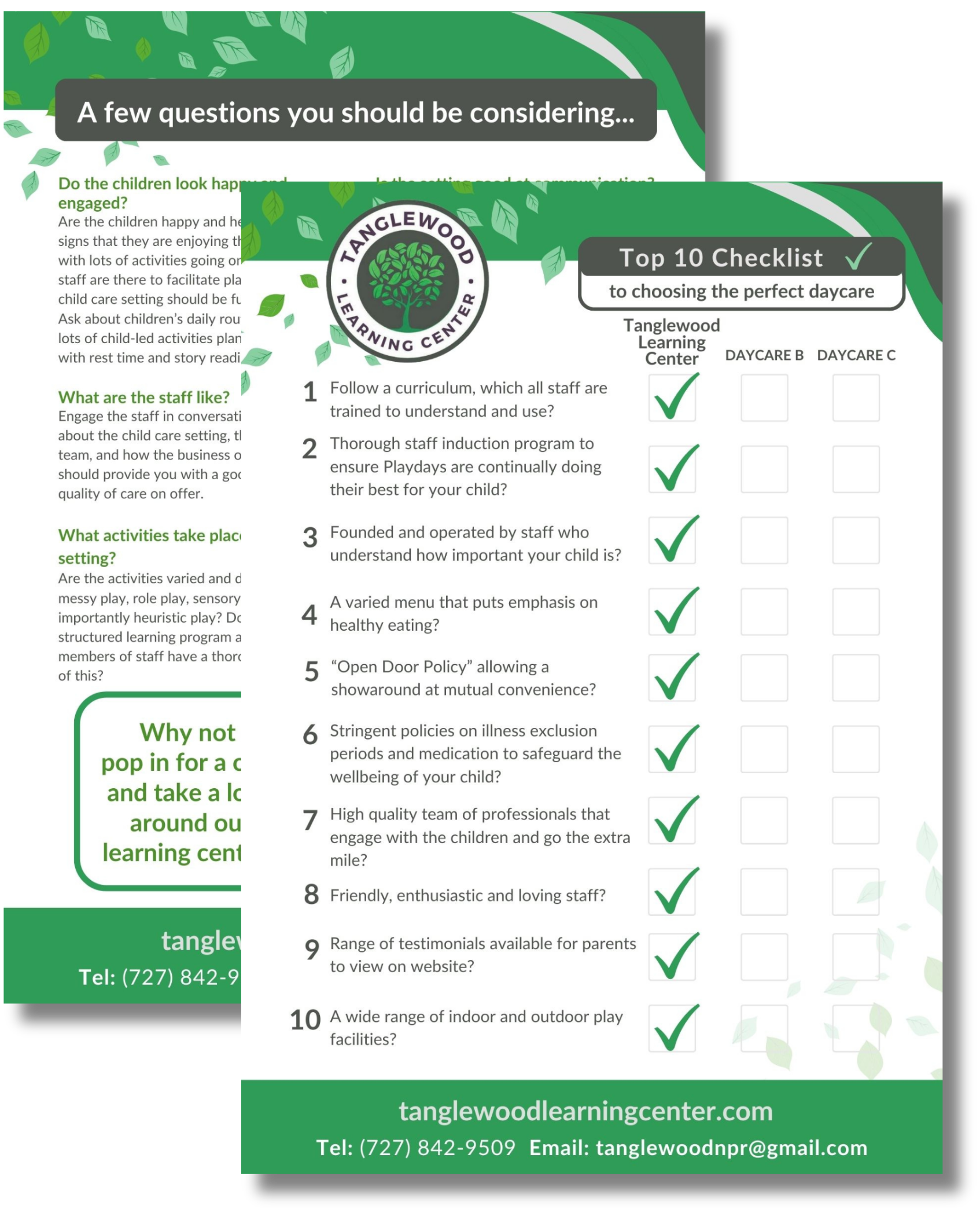 parent child care comparison checklist guide