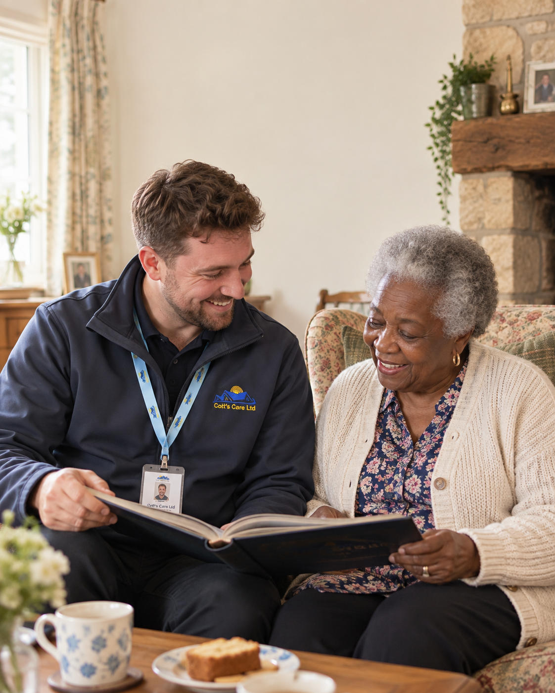 Cott's Care carer in uniform supporting a client at home