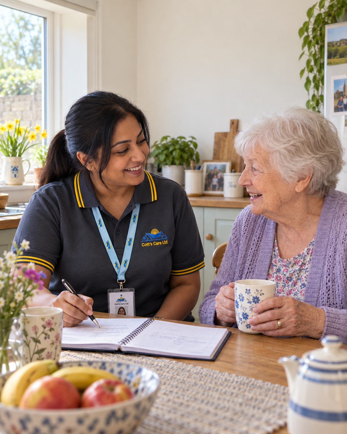 Cott’s Care carer talking with a client at home