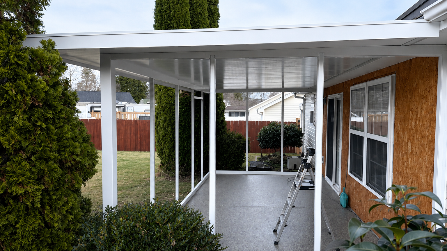 Hill outdoor room project during construction with the new porch structure taking shape