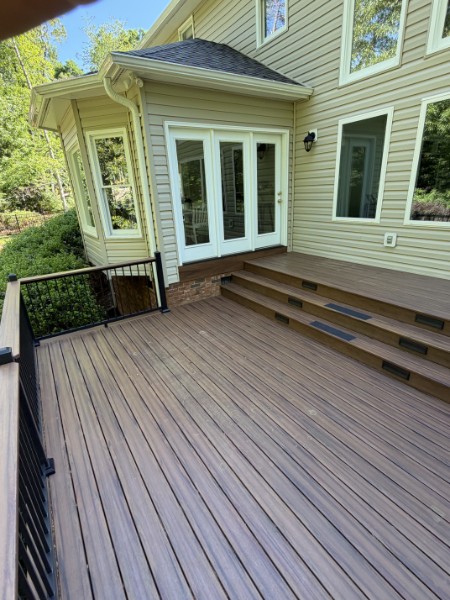 Original Taylors deck with steps dividing the usable deck area