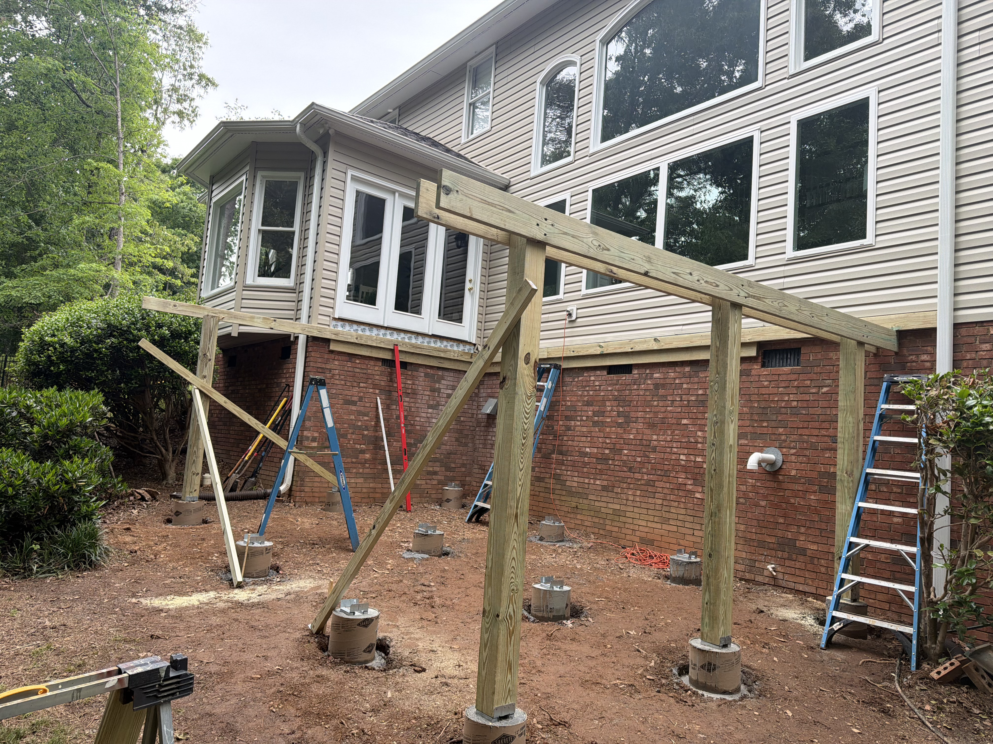 Campos deck framing under construction in Taylors, South Carolina