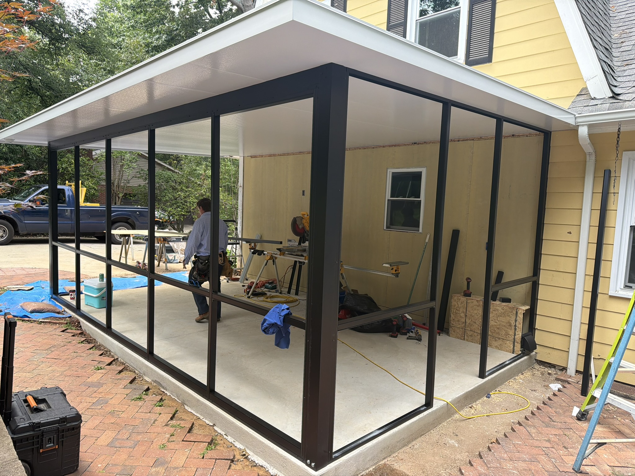 Screen framing being installed during construction of the Brandon screen porch in Anderson