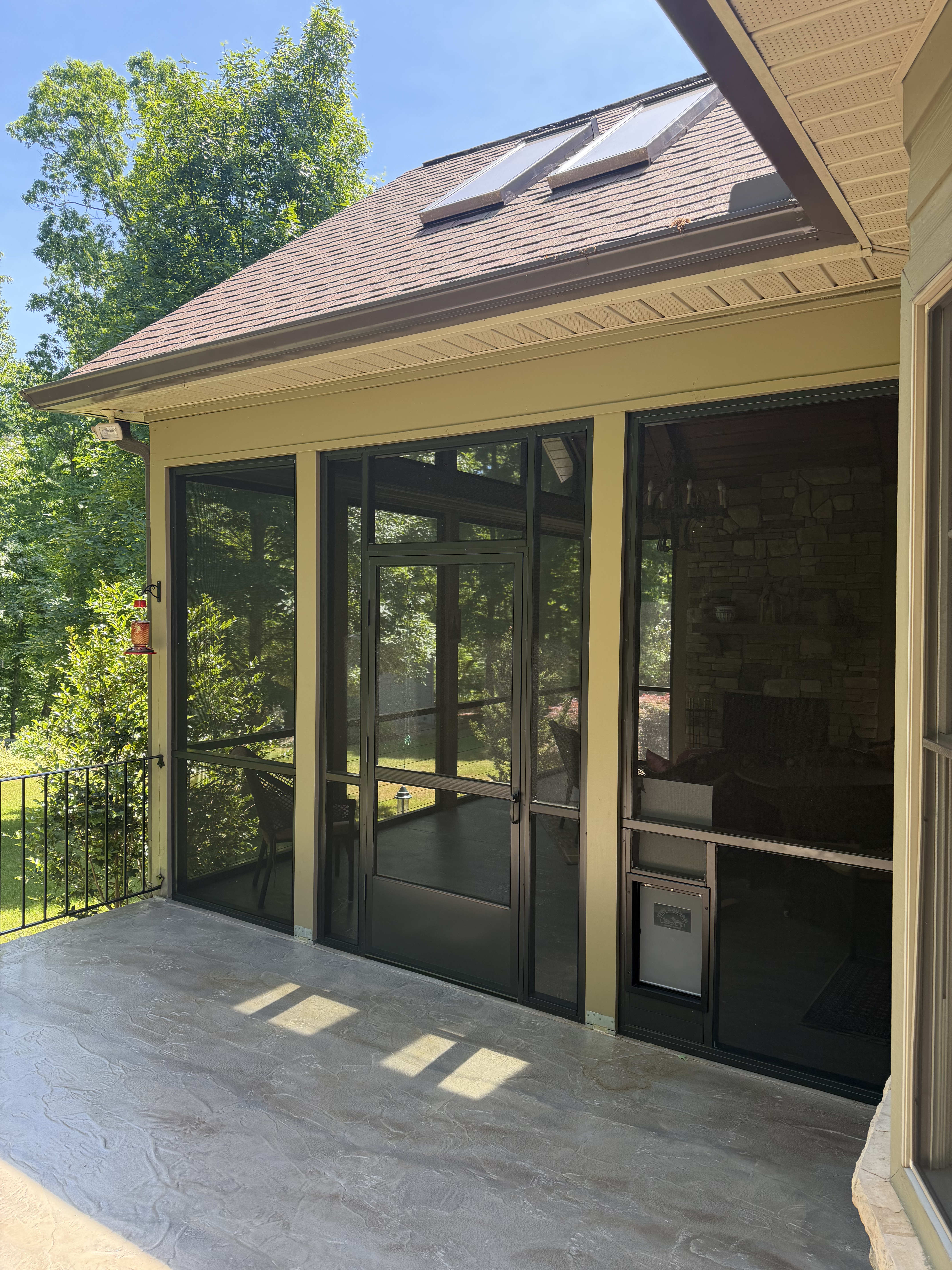 Finished Eich screen porch entrance and exterior roof detail in the Paris Mountain area