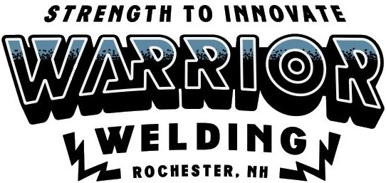 Warrior Welding logo with bold metallic text and lightning bolts, Rochester MN – Strength to Innovate tagline
