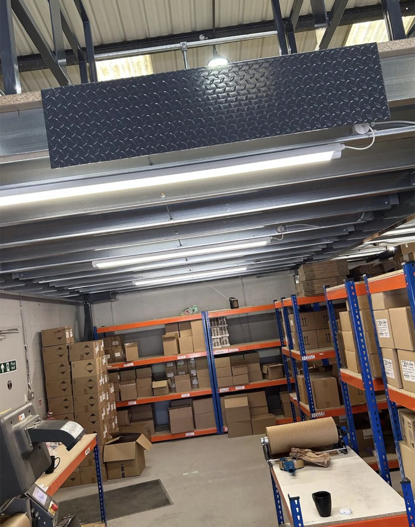 Mezzanine lighting and containment by J P Slater Electrical in Preston