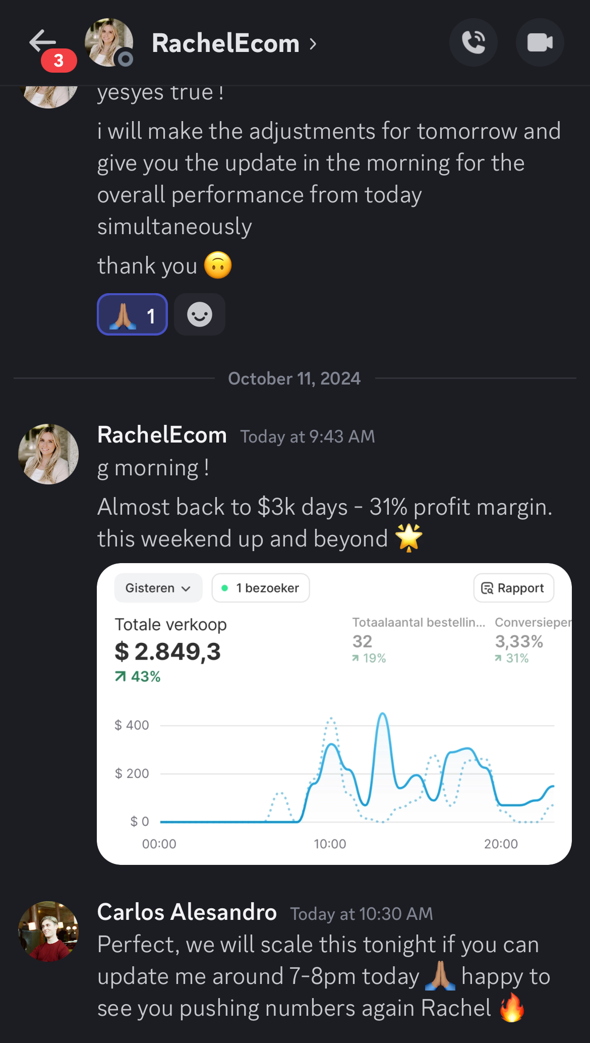 RachelEcom $2,849, 32 orders, 31% profit, almost back to $3K days