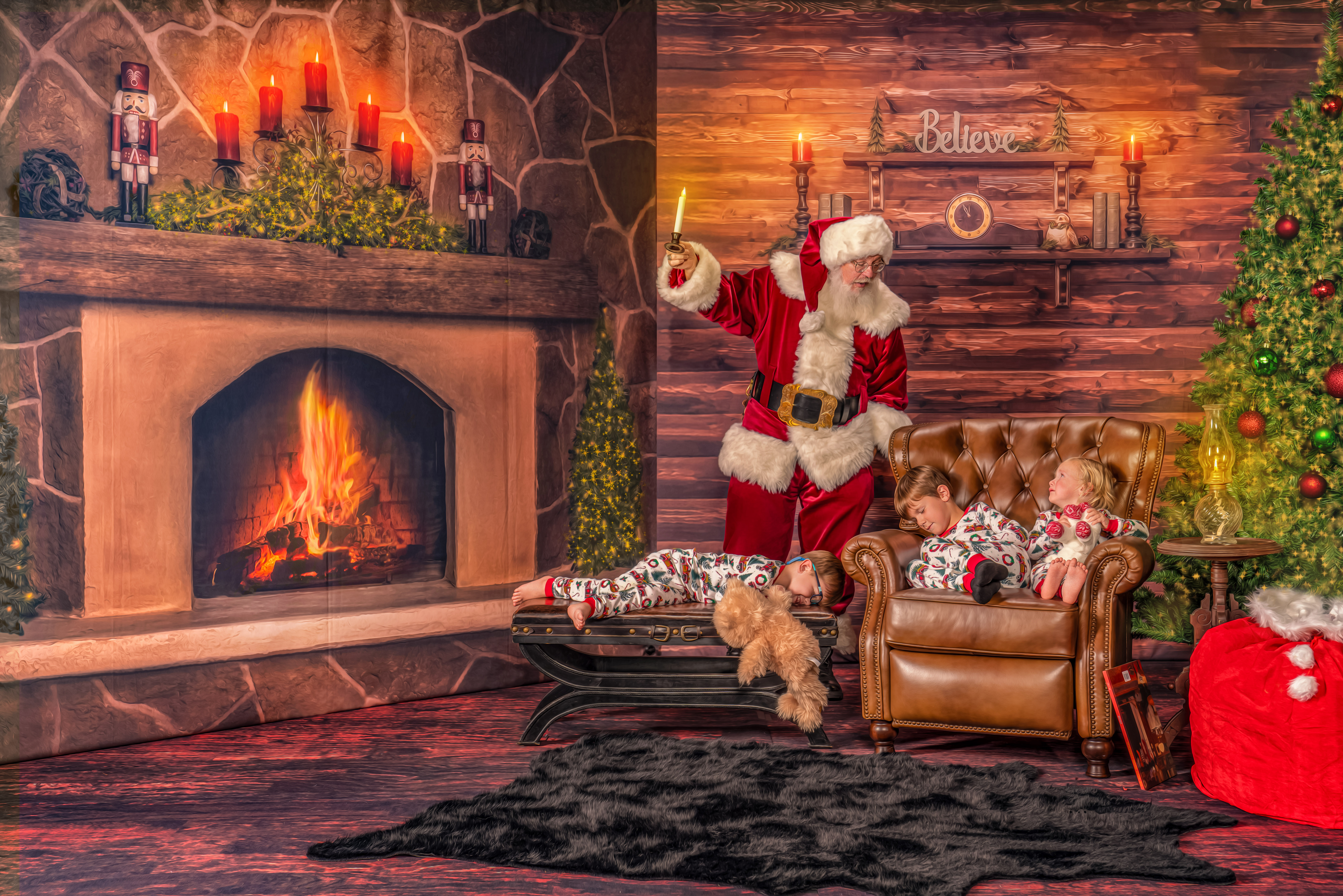Santa Chris checking in on the children sleeping while sprinkling magic during the Magic of Santa session