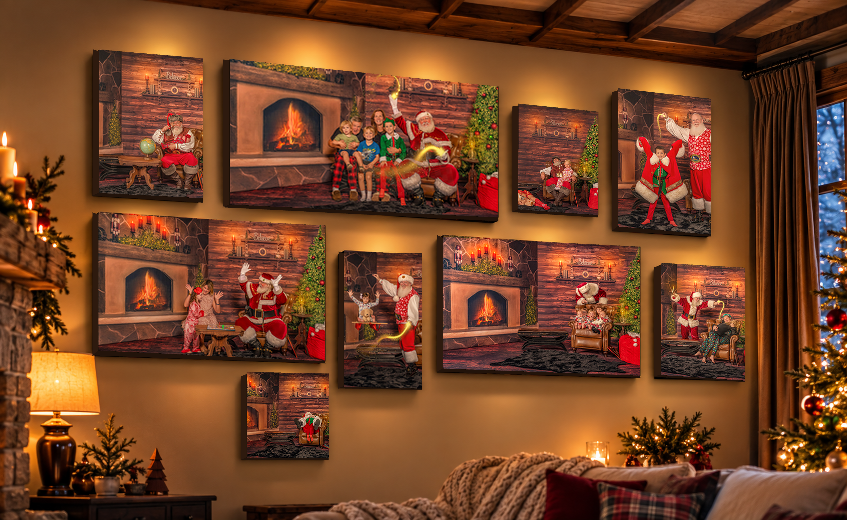 Children and their family immersed in The Magic of Santa portrait experience with Santa