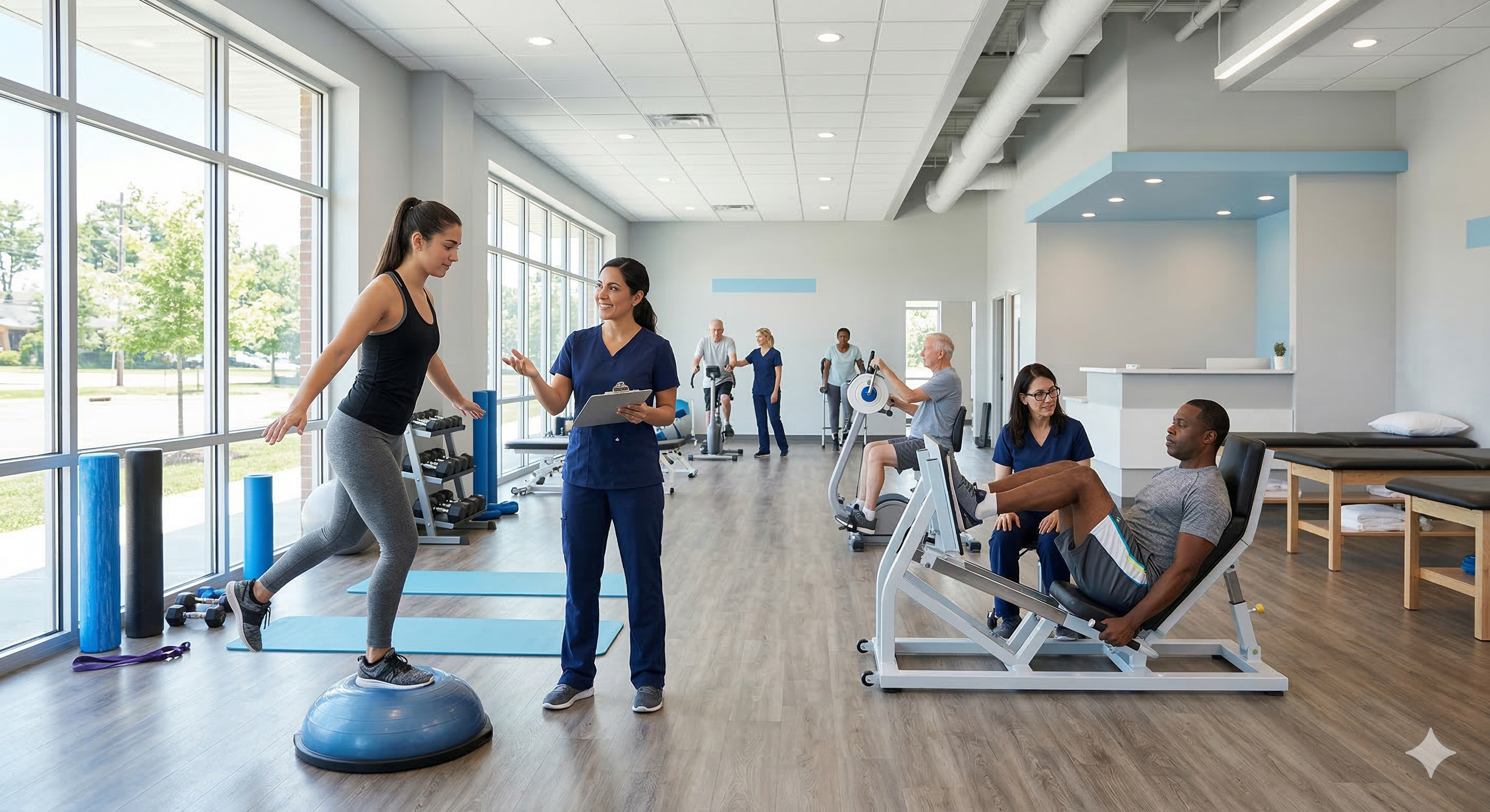 atients receiving sports injury rehab and balance therapy at a physical therapy clinic in New Jersey atients receiving sports injury rehab and balance therapy at a physical therapy clinic in New Jersey