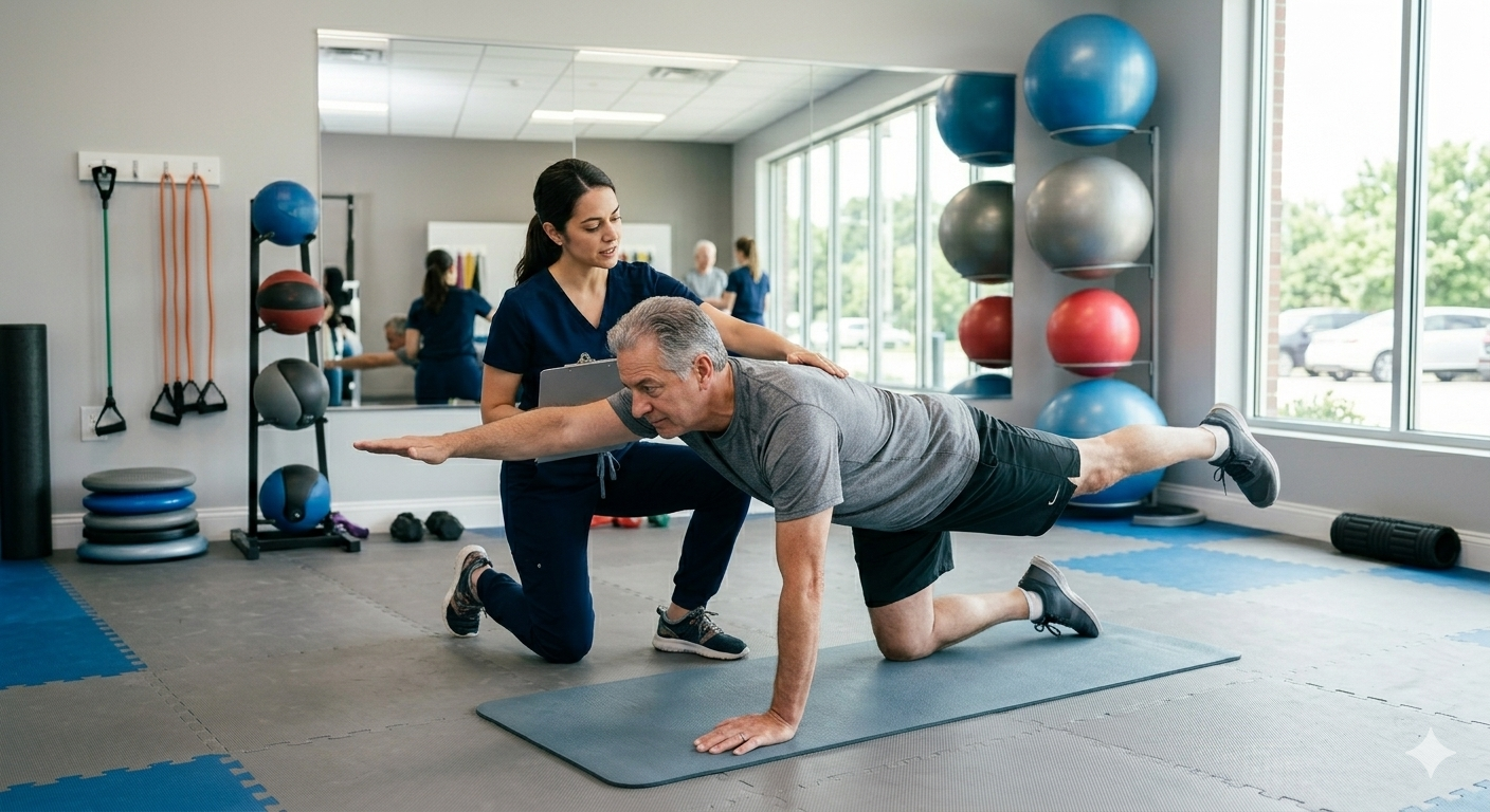 Core strengthening exercise for low back pain prevention at a New Jersey physical therapy clinic
