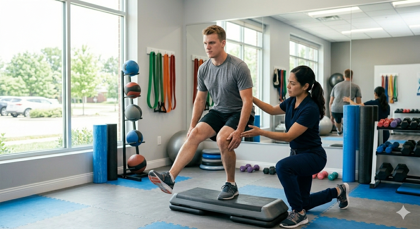 Knee strengthening exercise during physical therapy rehabilitation in New Jersey