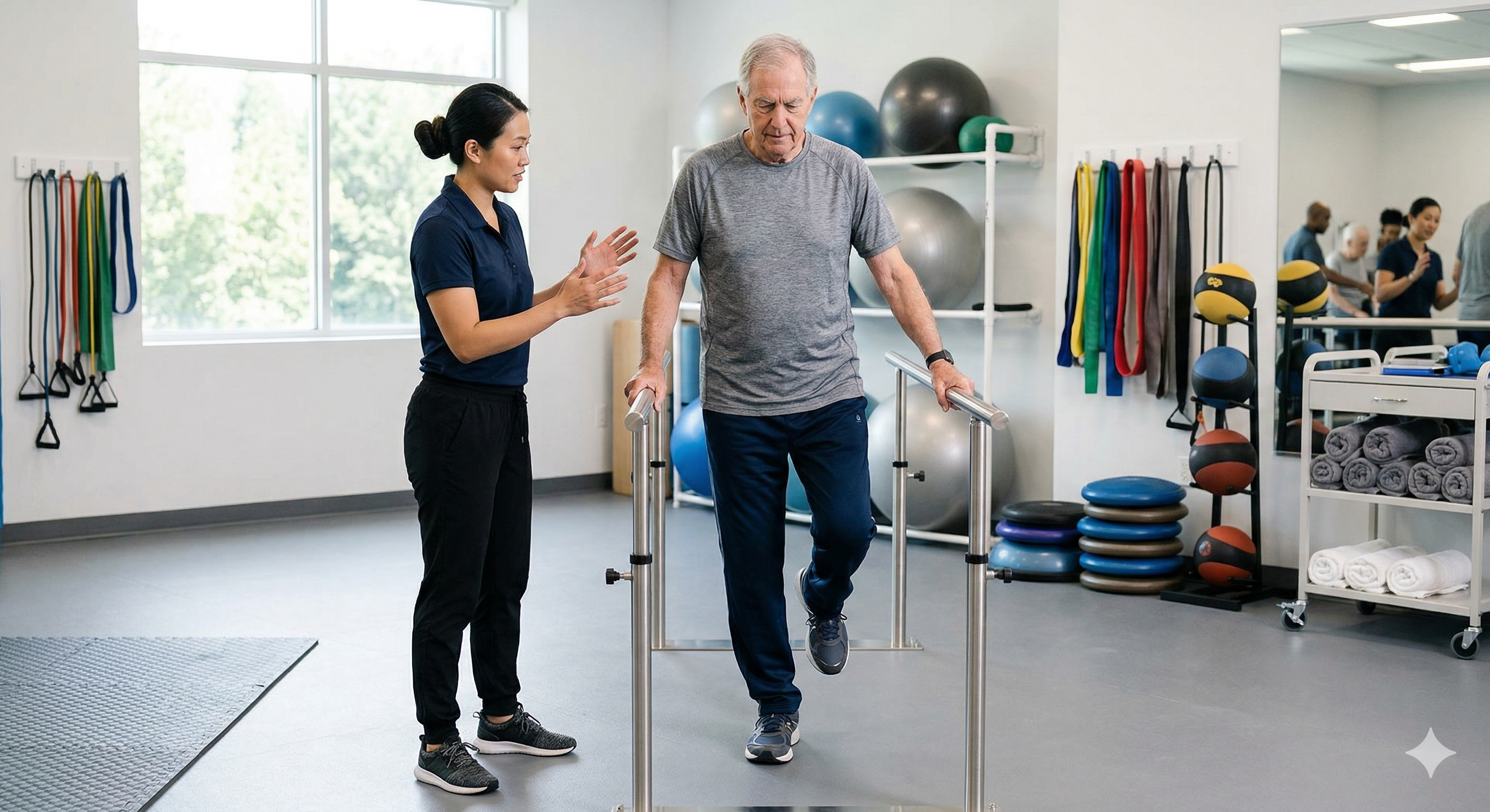Fall prevention balance exercise for seniors at a New Jersey physical therapy clinic