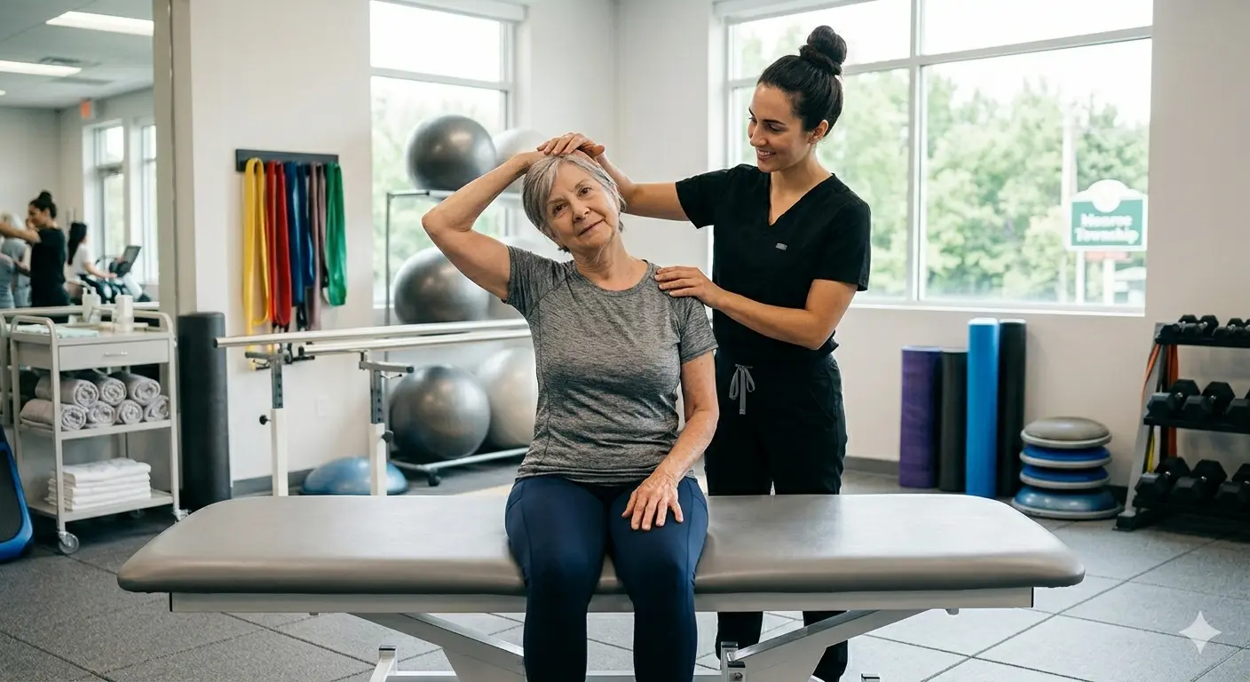 Whiplash recovery exercises guided by a physical therapist in Clifton, New Jersey