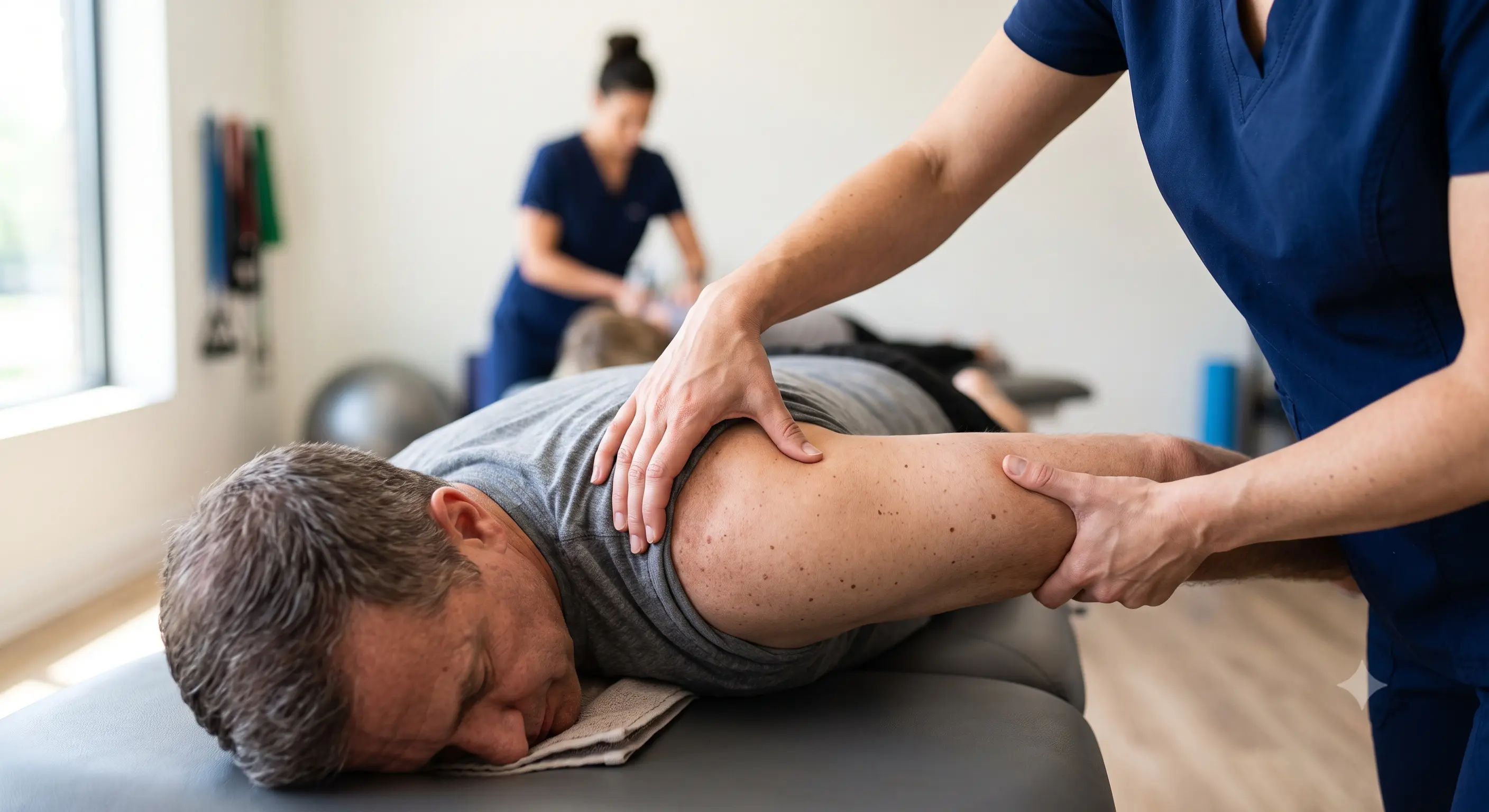 Manual therapy to free a tightened shoulder capsule in New Jersey Manual therapy to free a tightened shoulder capsule in New Jersey