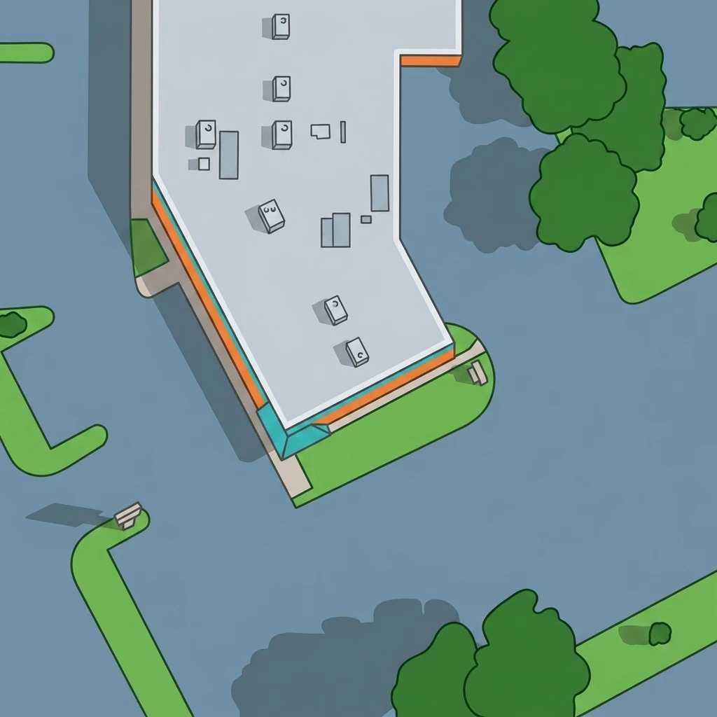 Aerial view of a commercial flat roof in Columbus, OH