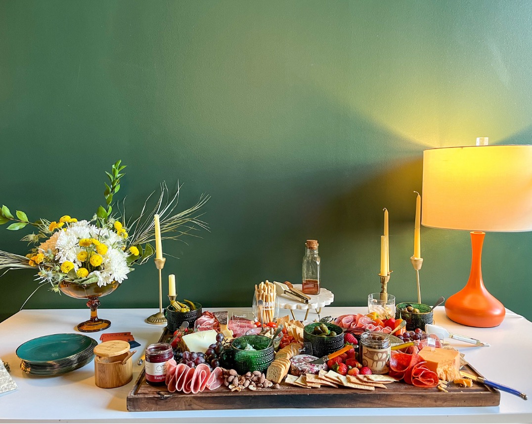 A curated grazing table by Events by Coco Cadeaux, styled for a Middle Tennessee wedding