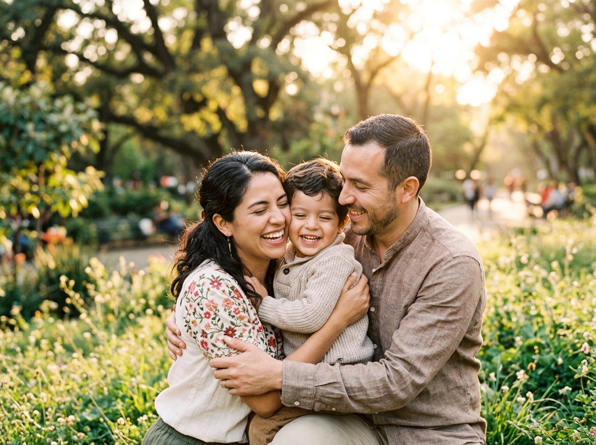 Familia compartiendo un momento de ternura, amor y seguridad en su futuro