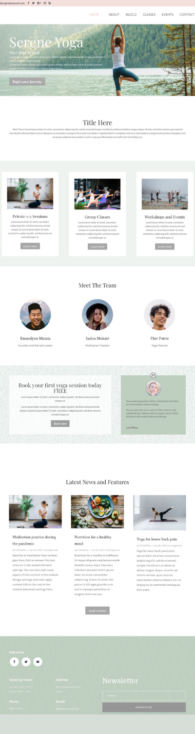 Serene Yoga website design