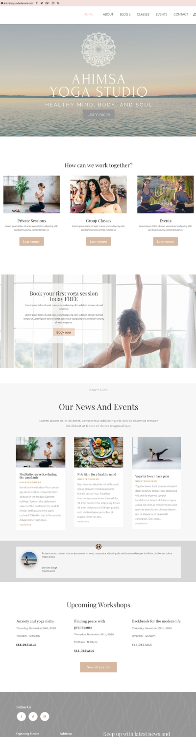 Ahimsa Yoga Studio website design