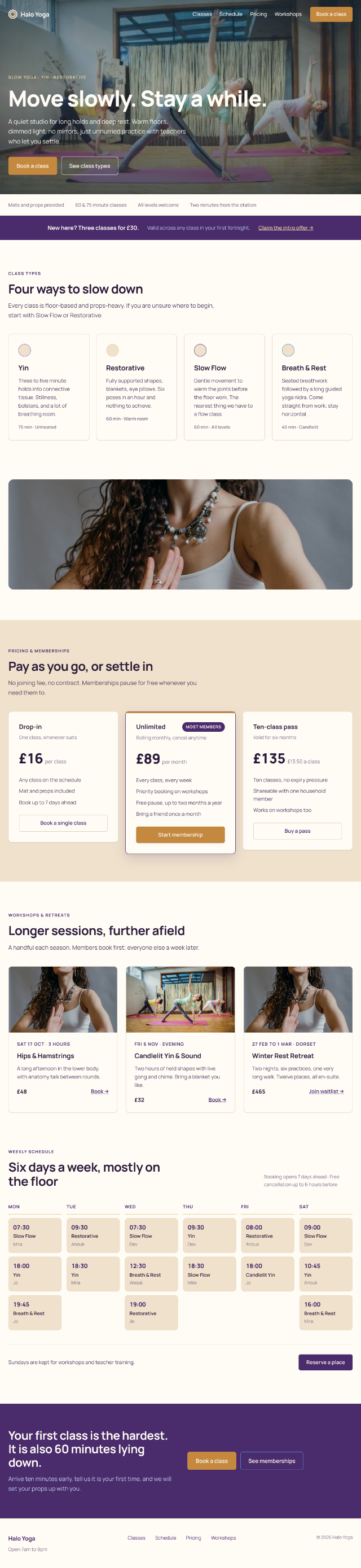Halo Yoga website design