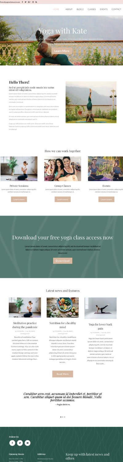 Yoga with Kate website design