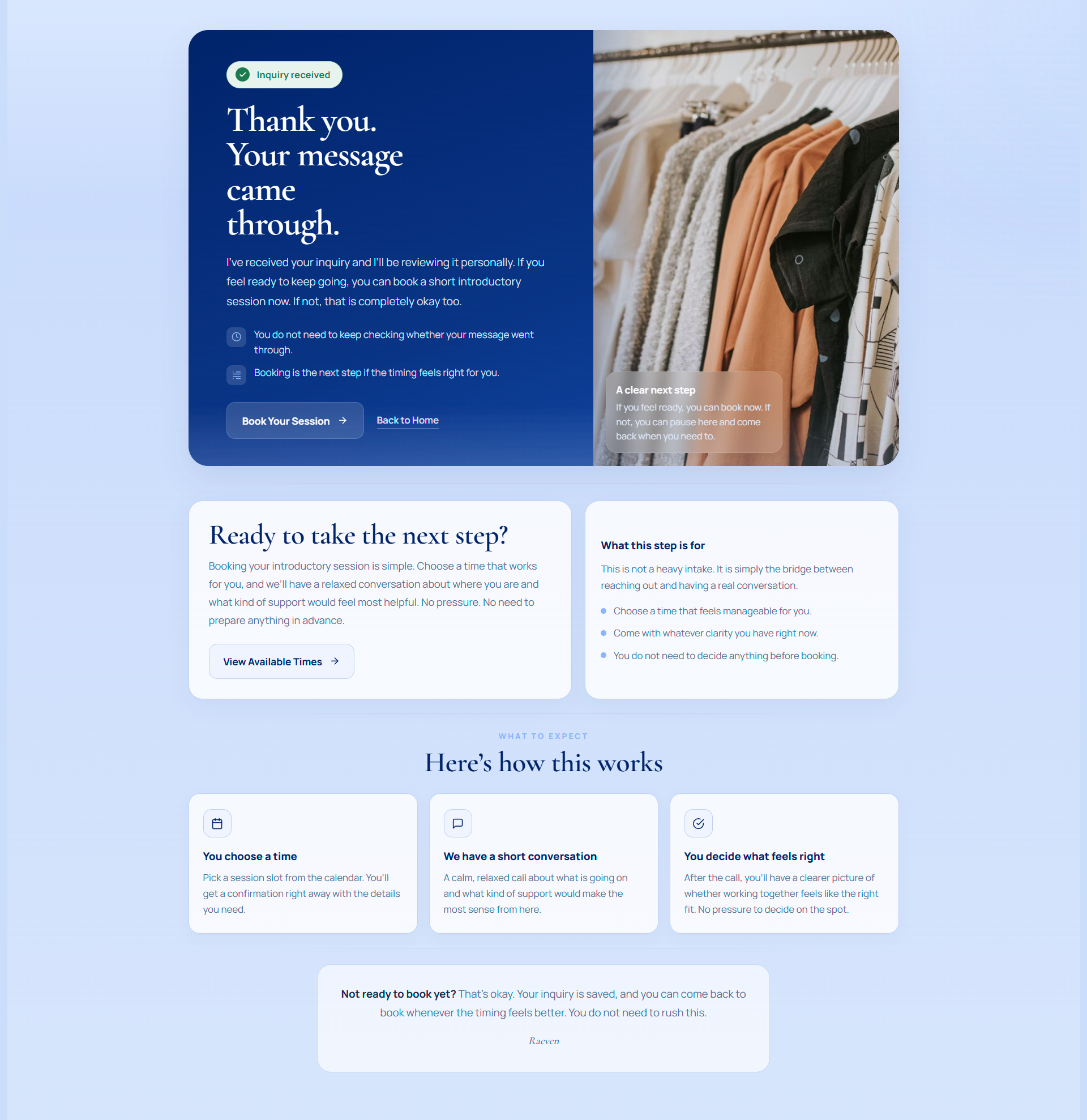 Raeven Confirmation Page placeholder