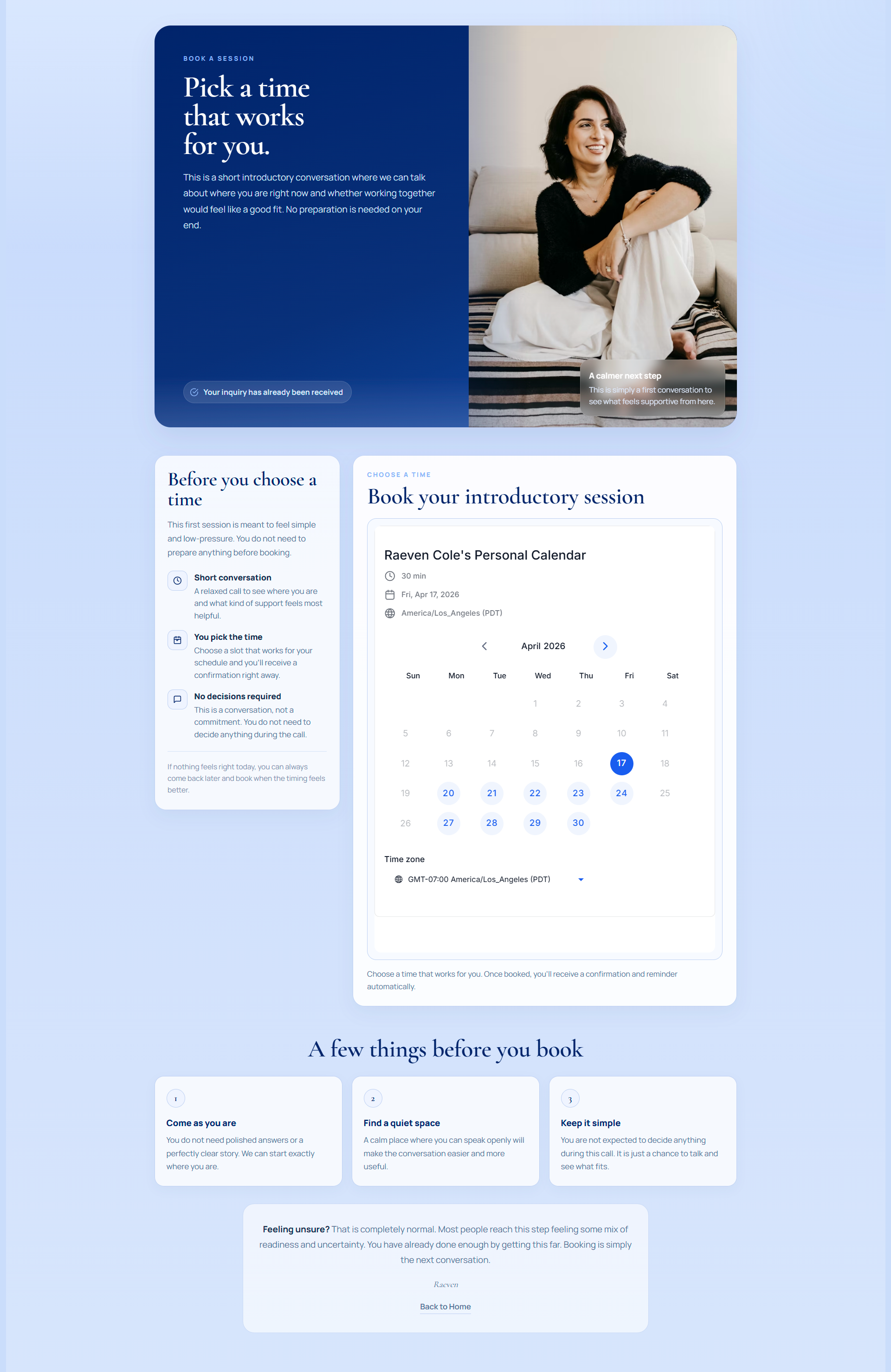 Raeven Booking Page placeholder
