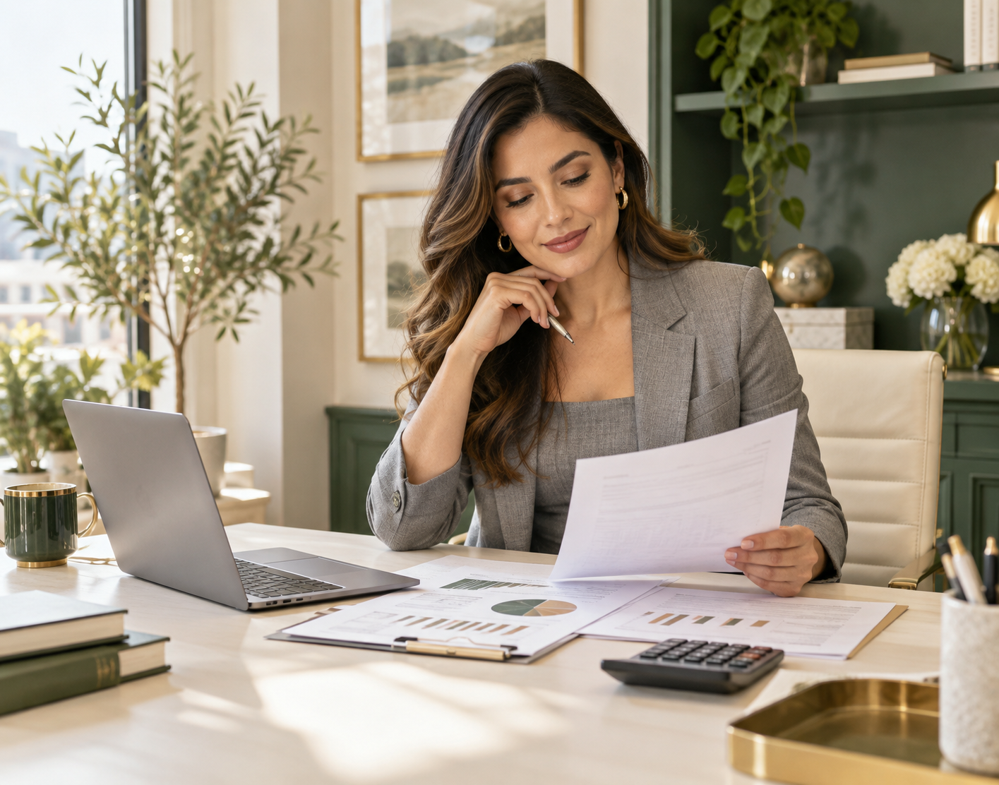 Business owner reviewing financial information
