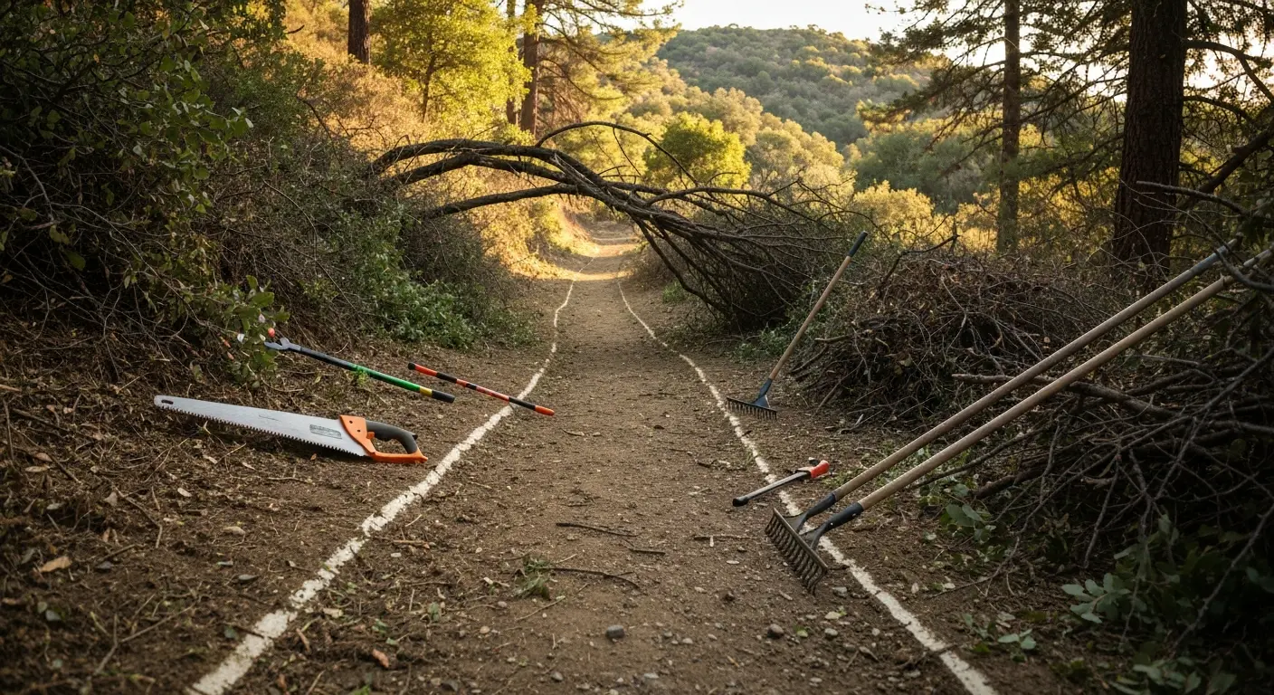 Trail cutting through dense brush