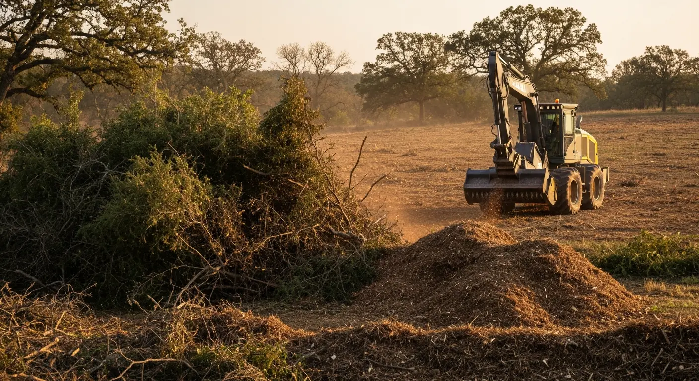 Forestry mulching equipment clearing invasive brush