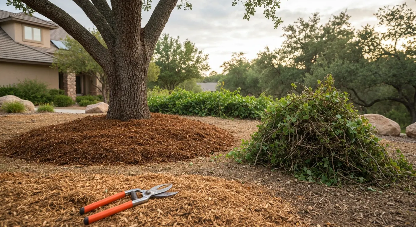 Precision mulching in residential area near native trees