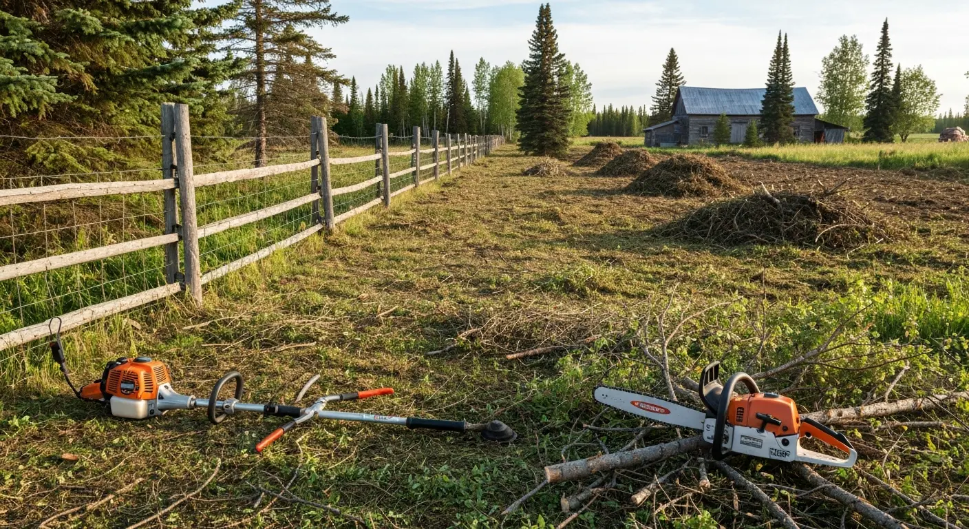 Right-of-way vegetation maintenance on fence line