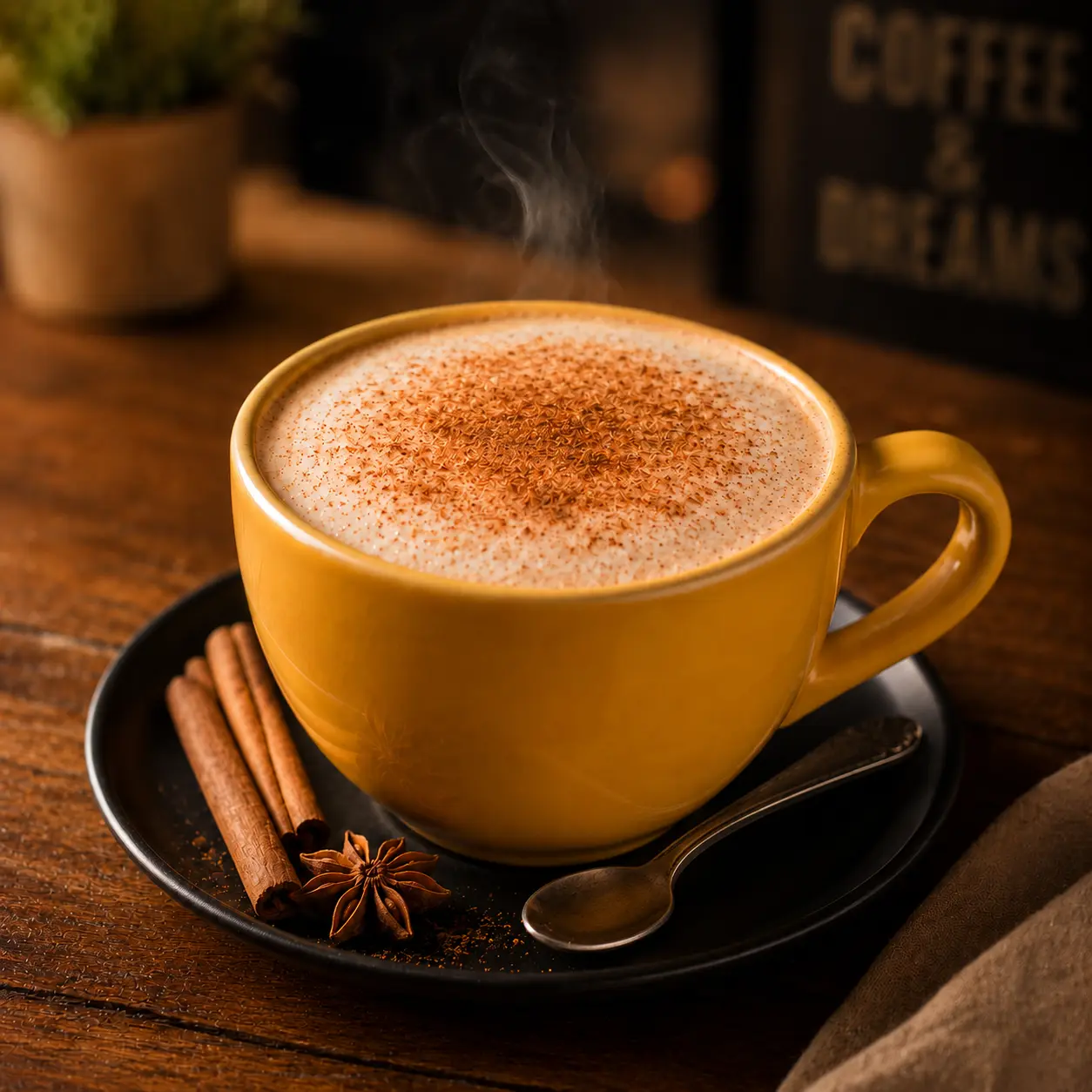 Chai latte from Coffee & Dreams on Gouger St, Adelaide, served as a warm spiced milk drink.