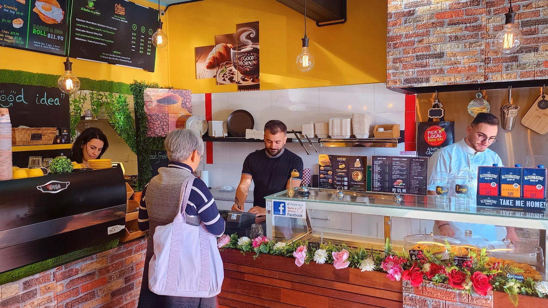 Coffee & Dreams cafe interior and counter on Gouger Street, Adelaide.