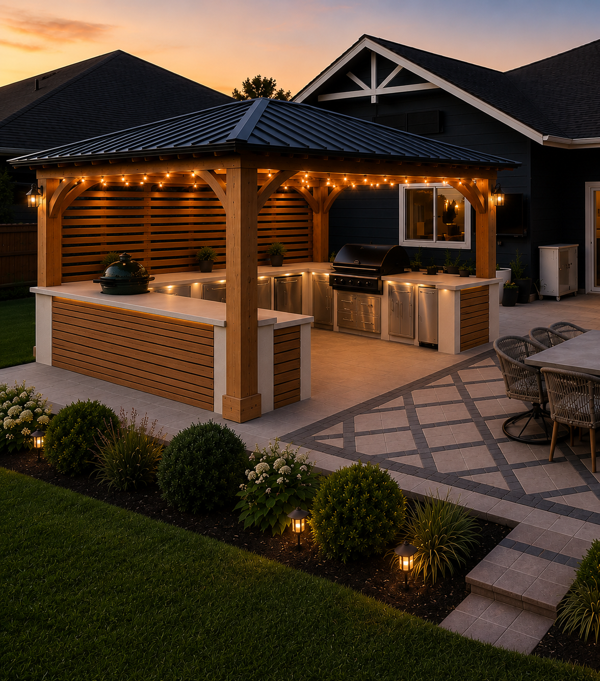 The Outdoor Kitchen: built-in griddle, concrete counters and microcement