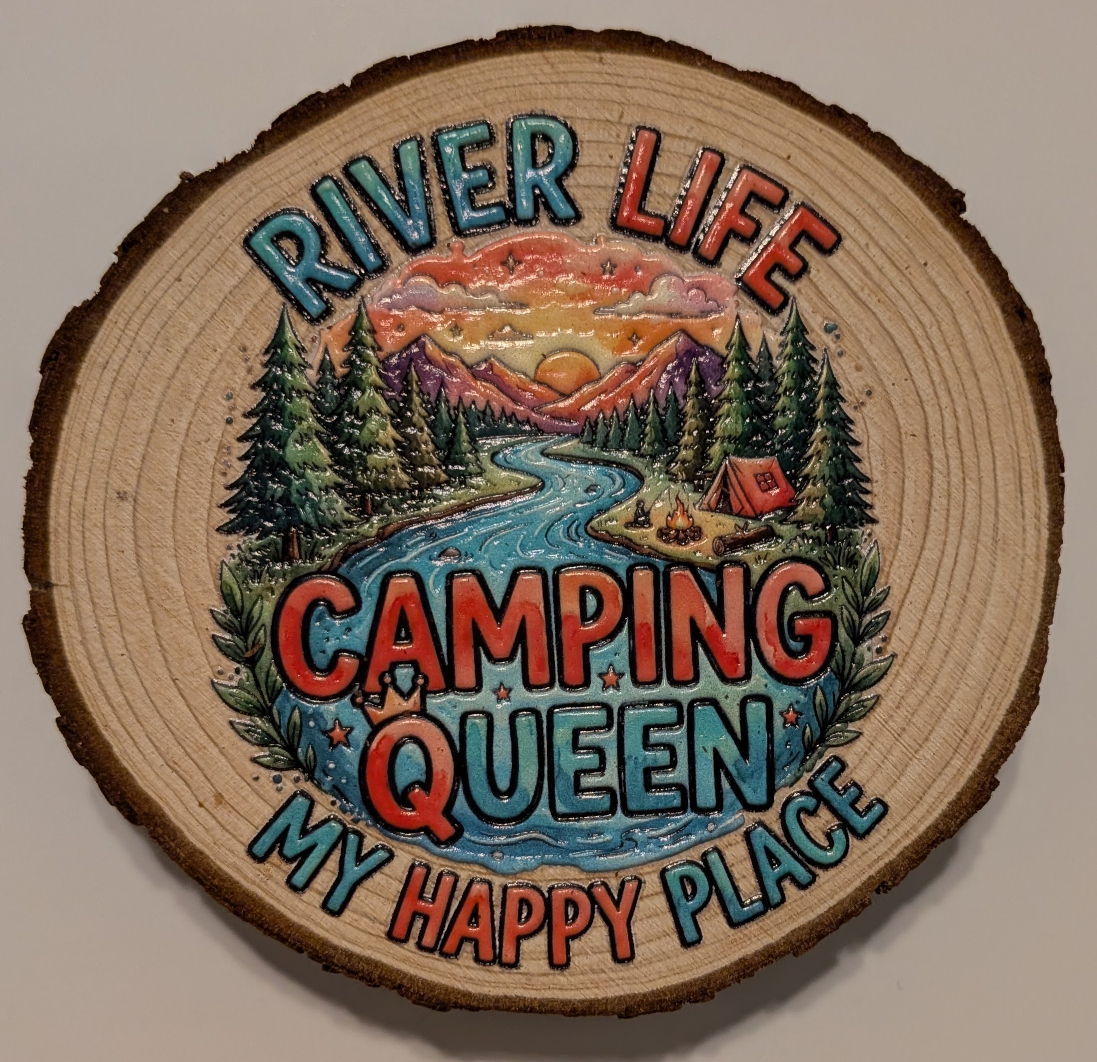 Personalized River Life camping wood round