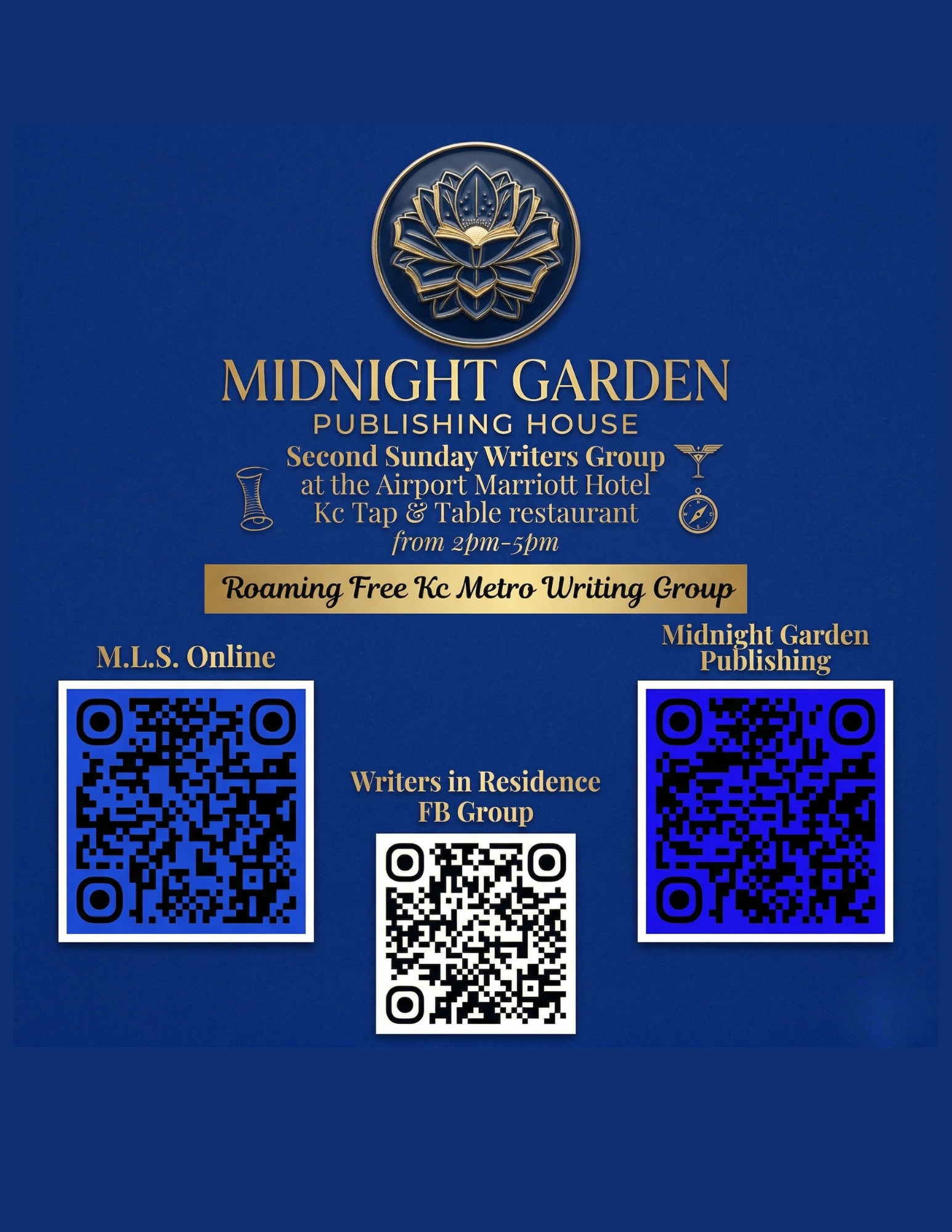 Writers in Residence's Second Sunday at the Airport Marriott Hotel in KC Tap & Table from 2pm-5pm