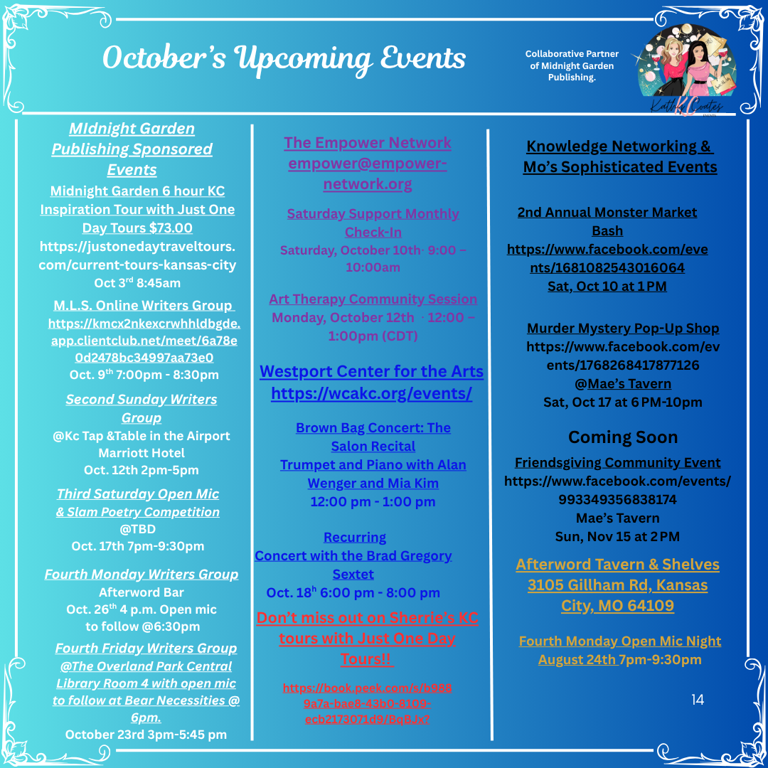 Octobers upcoming events with midnight garden and collaborative business partners Octobers upcoming events with midnight garden and collaborative business partners