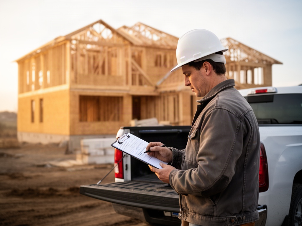 A contractor reviewing a proposal on a clipboard at a job site
