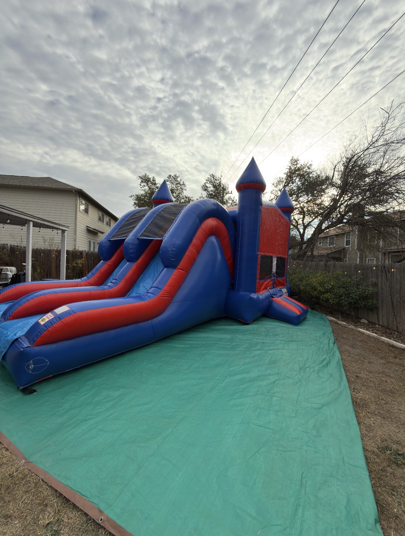 Blue and Red Double Lane slide party rental in San Antonio, TX