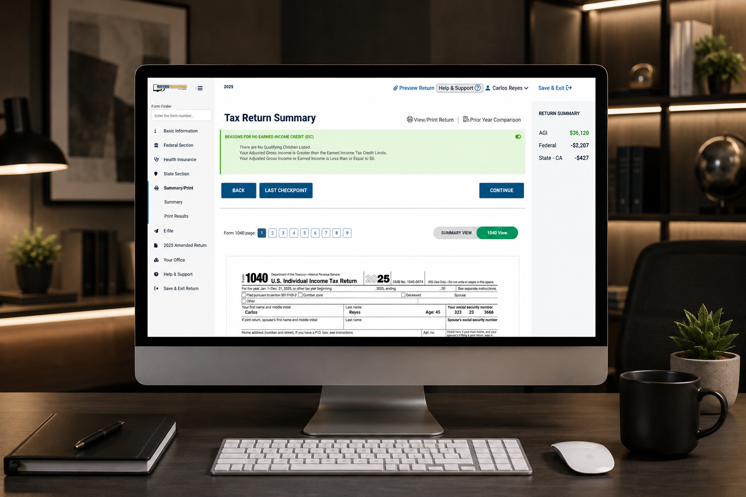 Modern software dashboard interface showing tax analytics