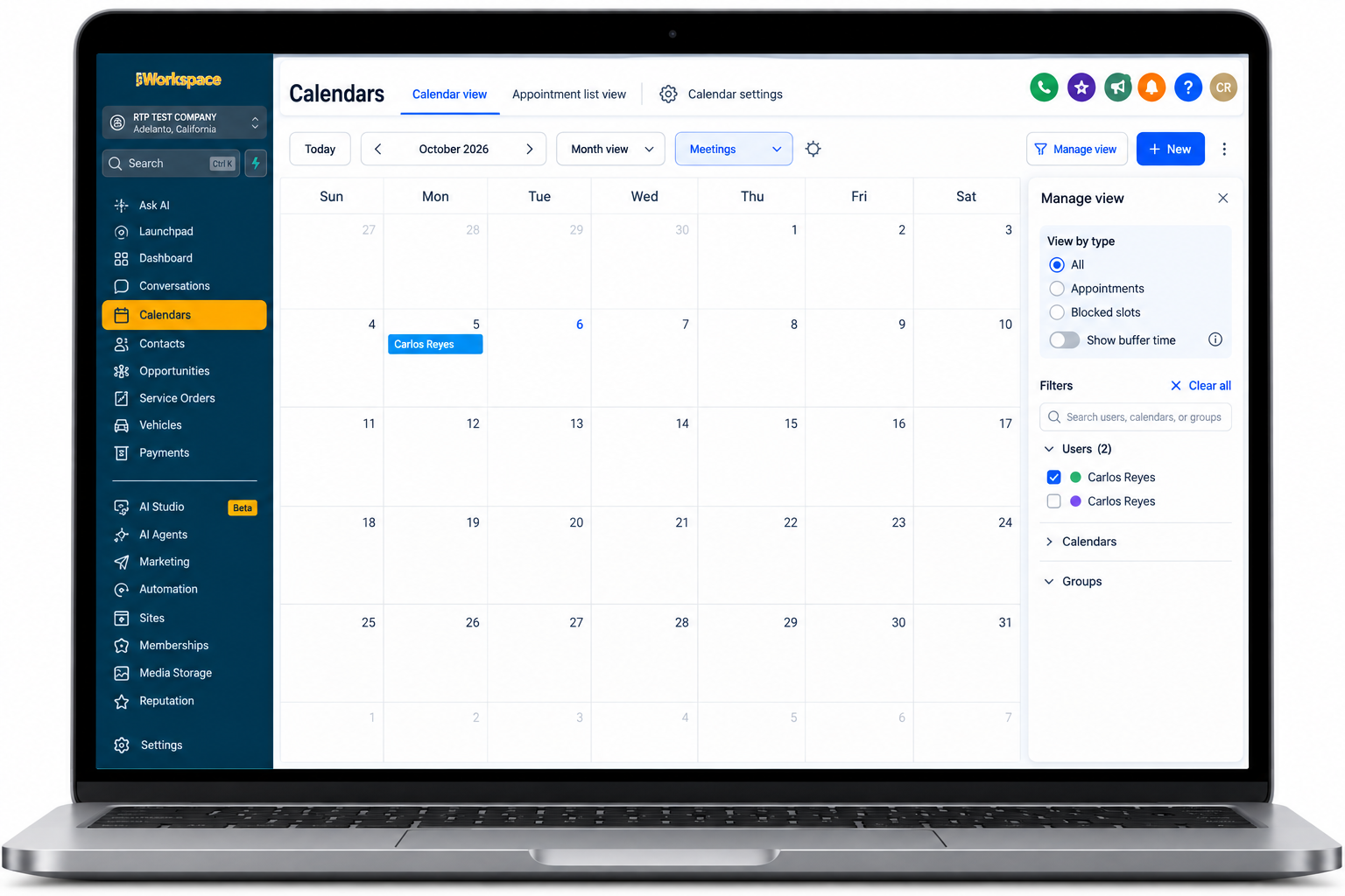 Calendario en True Workspace