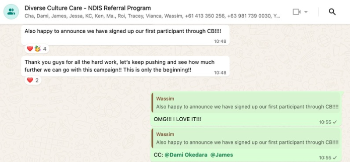 Testimonial screenshot — Diverse Culture Care