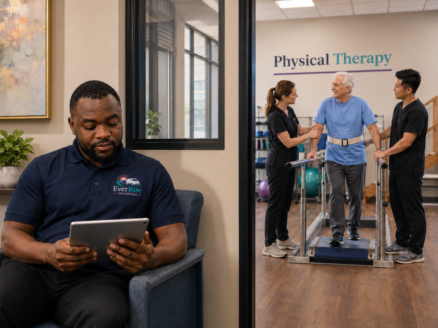 EverRise Care Solutions driver waiting while a rider attends a physical therapy session